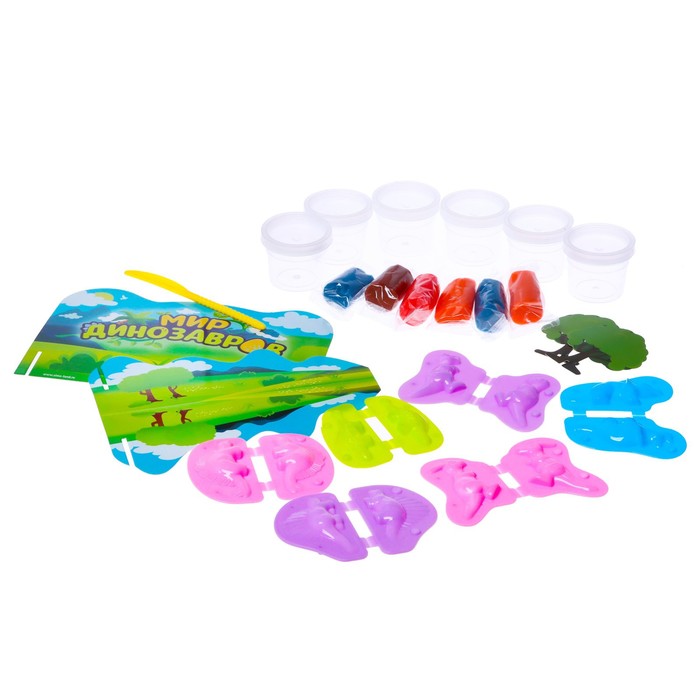 Набор для игры с пластилином «Мир динозавров», 6 баночек с пластилином