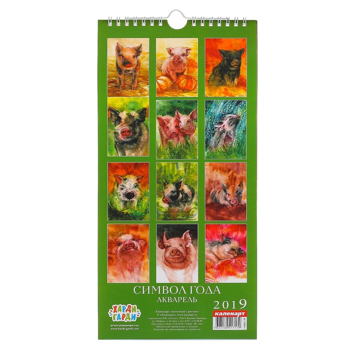 Календарь перекидной, ригель и пружина "Символ года - Акварель" 2019 год, 16,5х34см