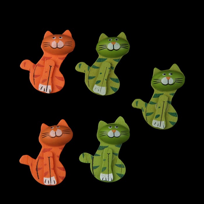 Декор для творчества дерево "Милый котик" набор 5 шт 3,8х2,6 см МИКС