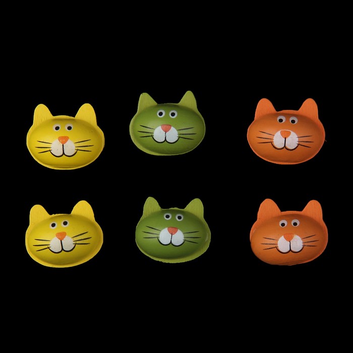 Декор для творчества дерево "Котёнок" набор 6 шт 1,6х2,1 см МИКС