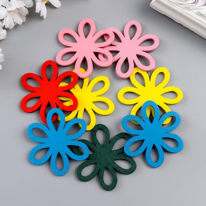 Декор для творчества дерево "Цветок" набор 8 шт 4,8х4,8 см МИКС