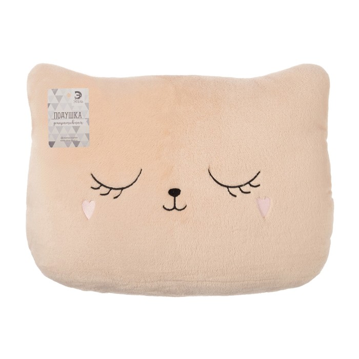 Подушка "Этель" Кот бежевая, 100% П/Э, велсофт