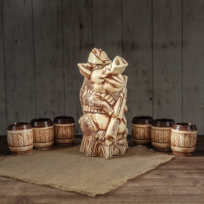 Коньячный набор "Кабан с автоматом" 7 предметов, 1,2 л