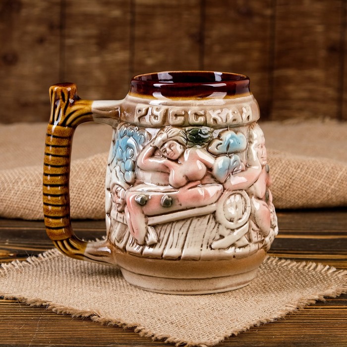 Кружка для пива 1 л "Русская банька", цветная