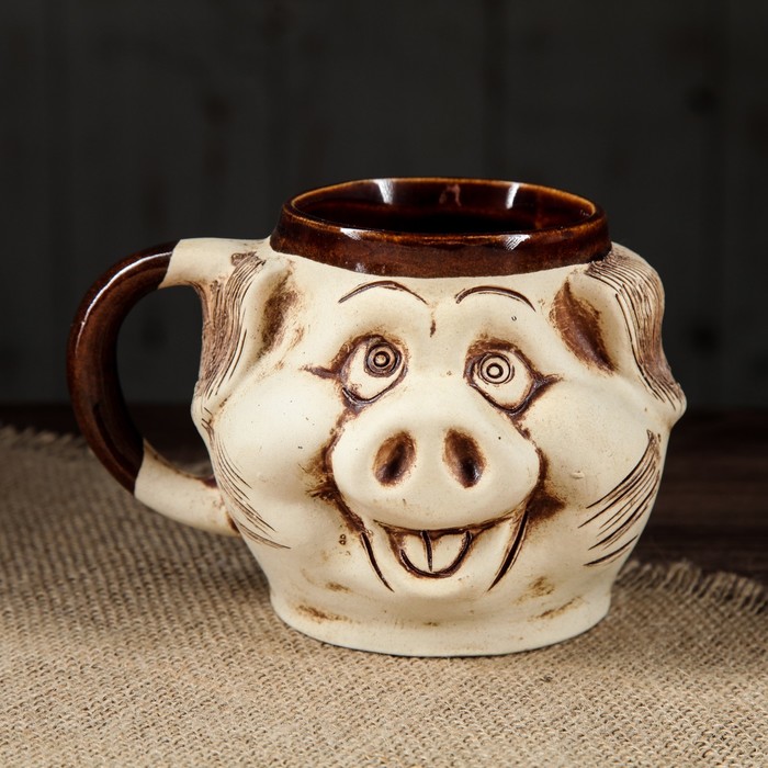 Кружка 0,5 л "Рожа-свинья" шамот
