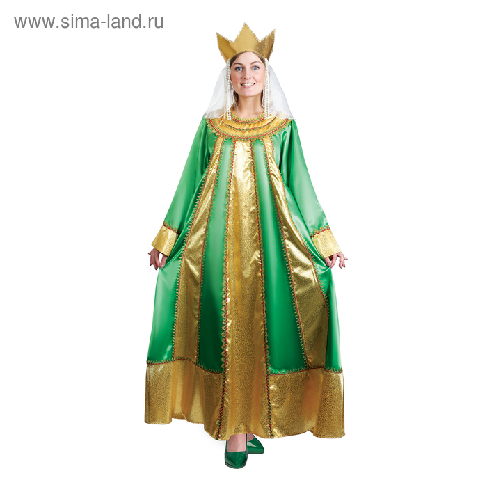 фото Карнавальный костюм "царевна", атлас, платье, корона, р. 48, рост 172 см, цвет зелёный страна карнавалия