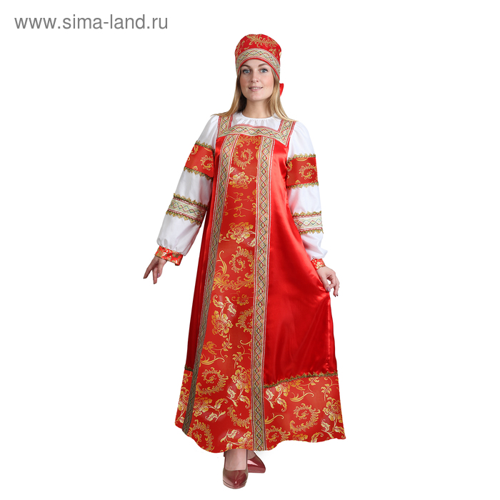 фото Русский народный костюм "золотые узоры", платье, сорока, атлас, р. 52, рост 172 см страна карнавалия