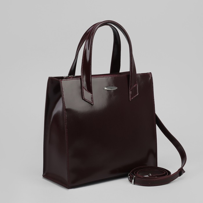 Сумка женская, 2 отдела с перегородками на молнии, наружный карман, гладкий шик, цвет бордовый