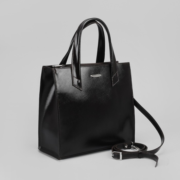 Сумка женская, 2 отдела с перегородками на молнии, наружный карман, сафьян/шик, цвет коричневый