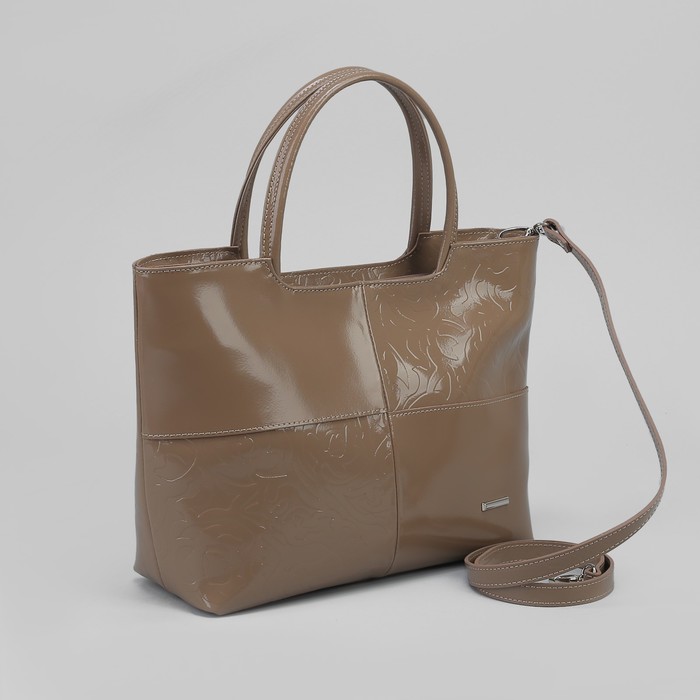 Сумка женская, 2 отдела с перегородками на молнии, наружный карман, шик, цвет капучино