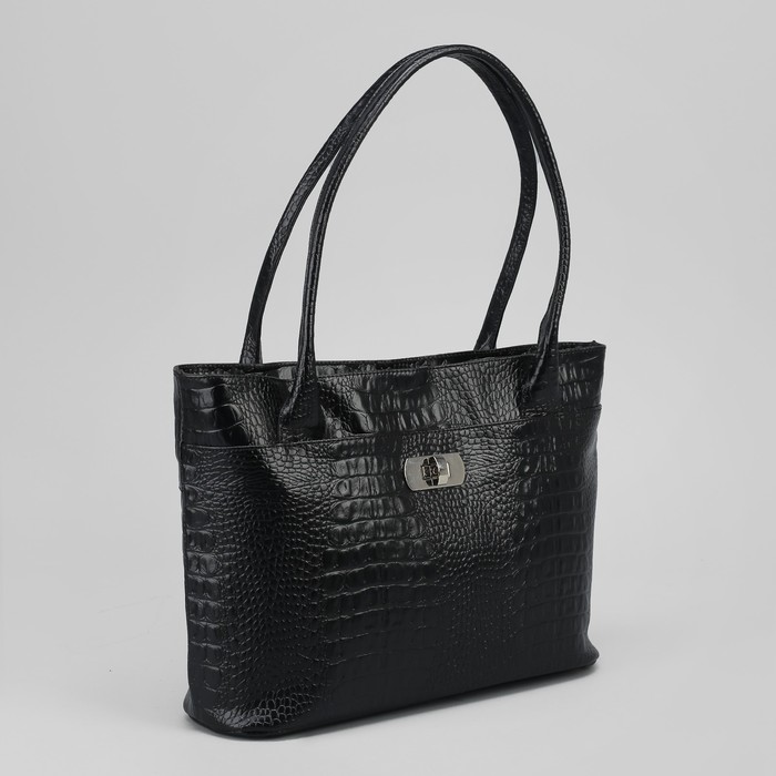 Сумка женская, отдел с перегородкой на молнии, наружный карман, кайман/шик, цвет чёрный