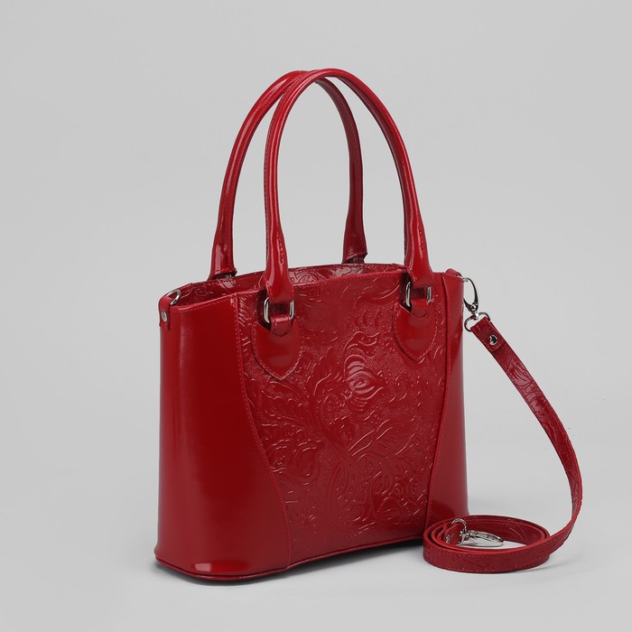 Сумка женская, отдел с перегородкой на молнии, наружный карман, пионы шик/гладкий шик, цвет красный