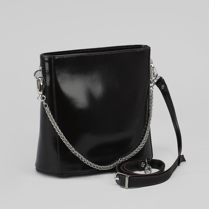 Сумка женская, отдел на молнии, наружный карман, цепь и длинный ремень, гладкий шик, цвет коричневый