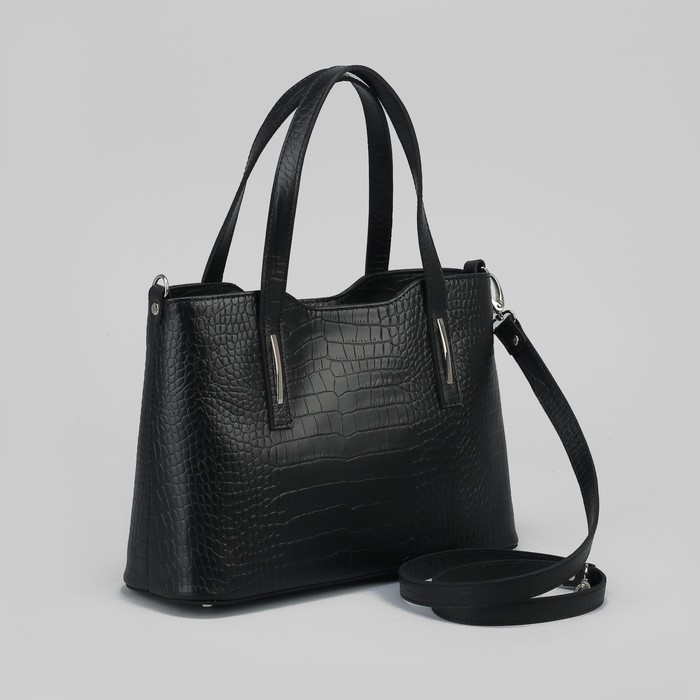 Сумка женская, отдел с перегородкой на молнии, наружный карман, длинный ремень, кайман/шик, цвет чёрный