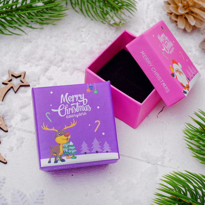 Коробочка новогодняя под кольцо "Счастливого Рождества" 5*5*3,5см, рис МИКС