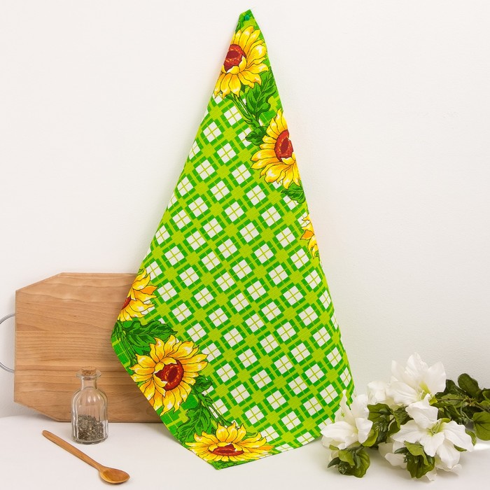 Полотенце вафельное набивное "Подсолнухи" 45х60 см зелёныый 160 гр/м хл.100%