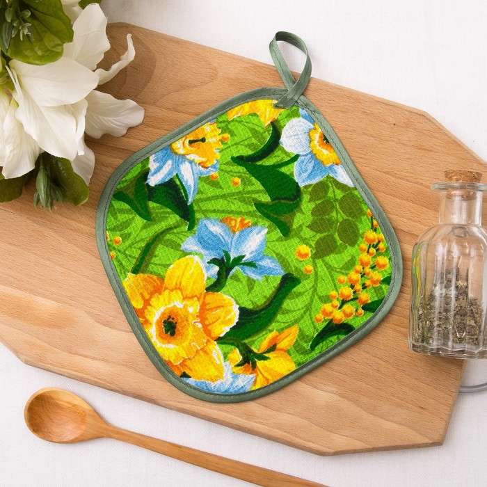 Прихватка 17х17см Нарцис зелёный