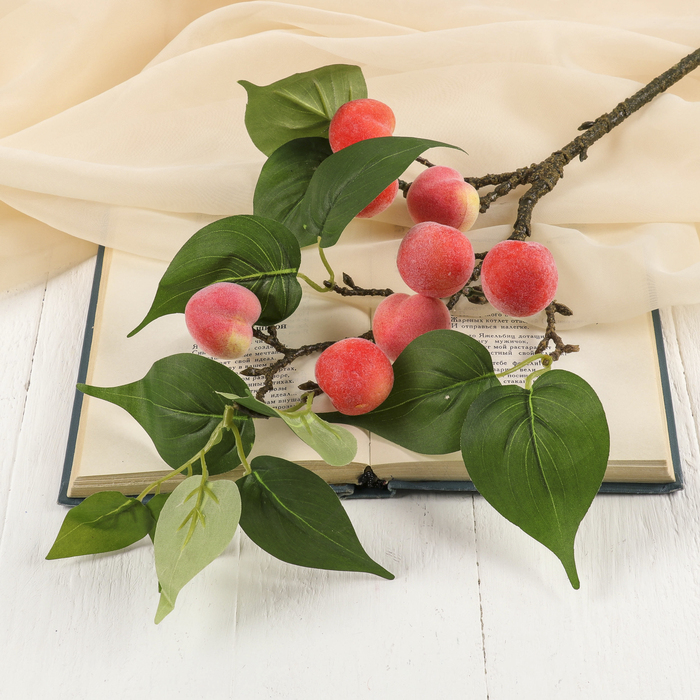 Декор "Персиковая ветвь" 50 см, 8 персиков