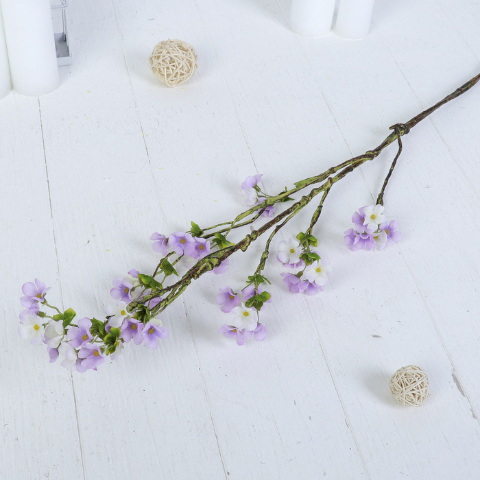 Декор веточка "Цветущий абрикос" 70 см, сиреневый