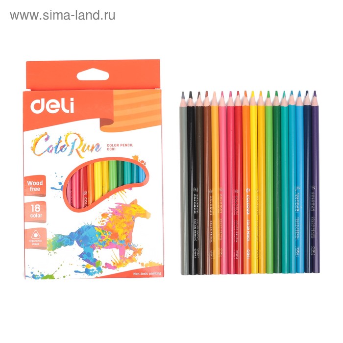 

Карандаши 18 цветов Deli ColoRun, трёхгранные, пластиковые, европодвес