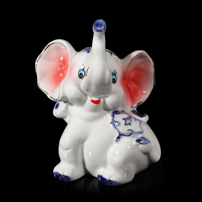 Сувенир керамика "Слонёнок с синими цветами сидит" 12,5х9х7 см