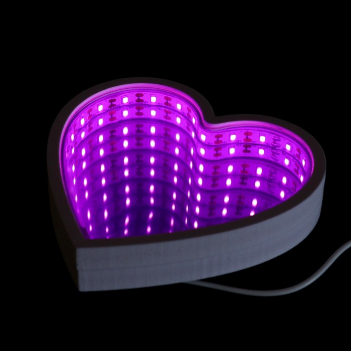 Ночник "Сердце с эффектом бесконечности" 25хLED USB белый 2,7х15х15 см