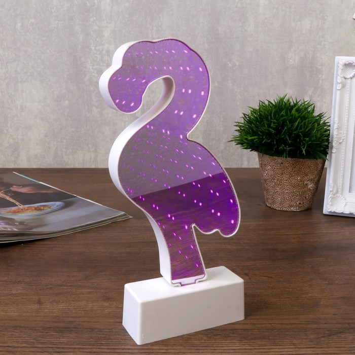 Ночник "Фламинго с эффектом бесконечности" 25хLED от USB белый 8,5х10,5х21 см