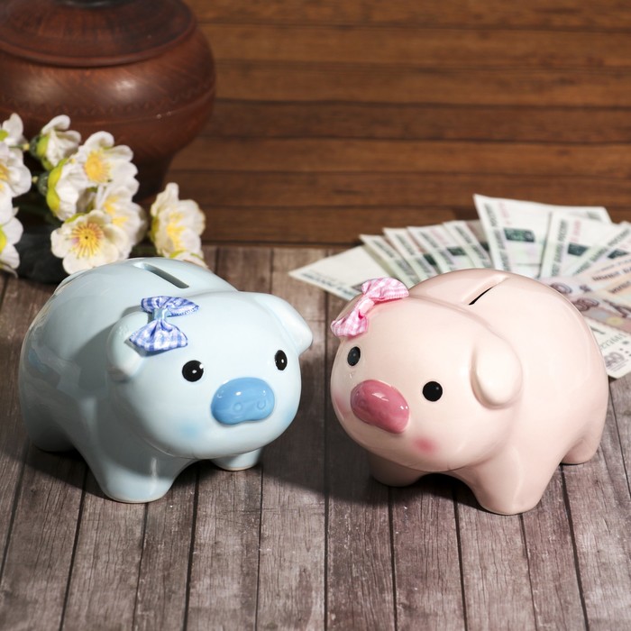 Копилка керамика "Свинка с бантиком" МИКС 8,5х14х9,5 см