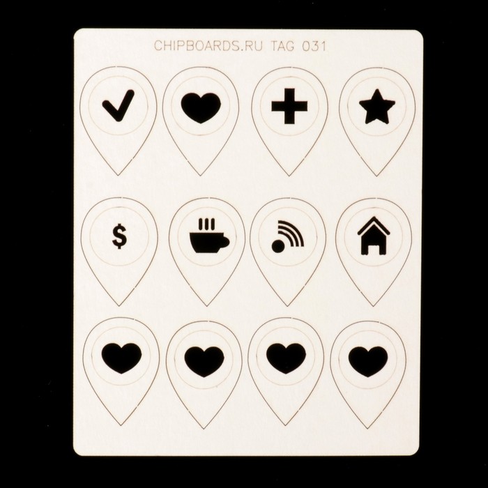 Чипборд картон "Геотеги (2)" 12 шт, 2х3 см (TAG_031)