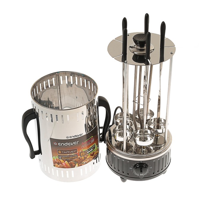 Электрошашлычница Endever Grillmaster 290, 1200 Вт, 5 шампуров, серебристый