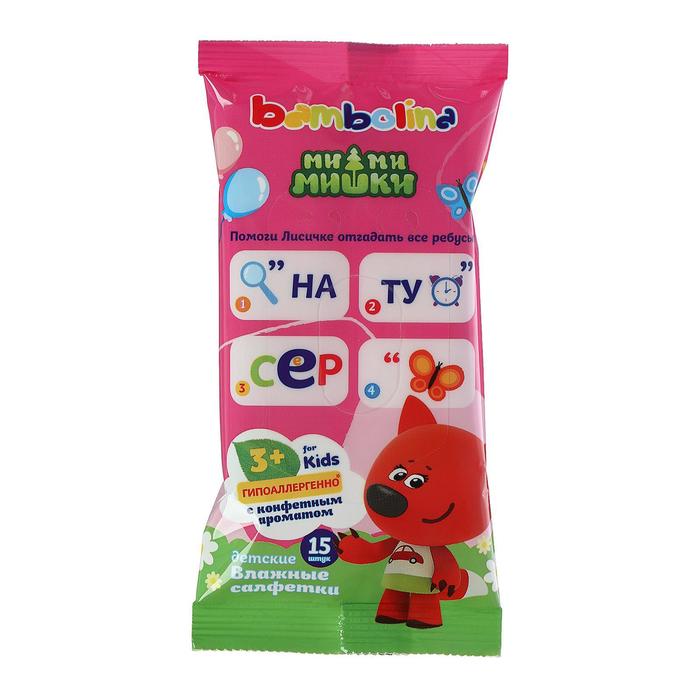 Детские салфетки Bambolina "Смешарики" с ароматом конфет, 15 шт