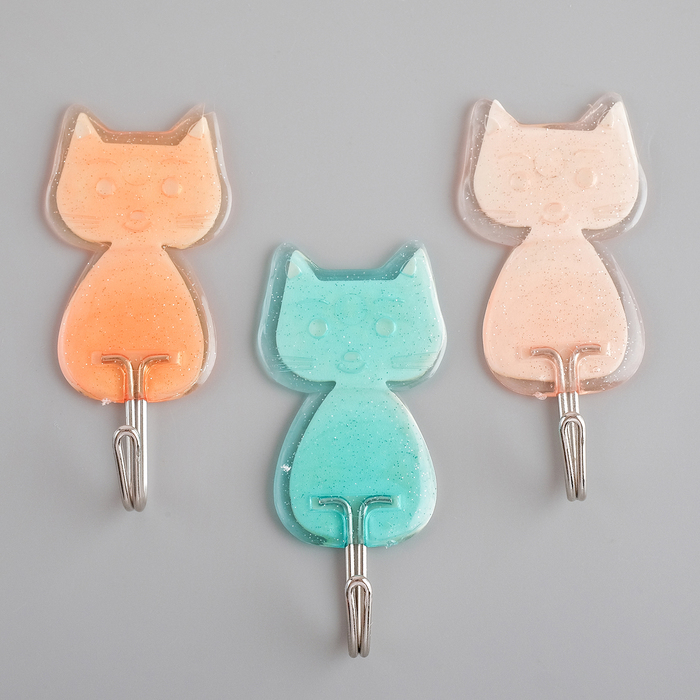 Набор крючков на липучке "Кошки" (набор 3 шт), цвет МИКС