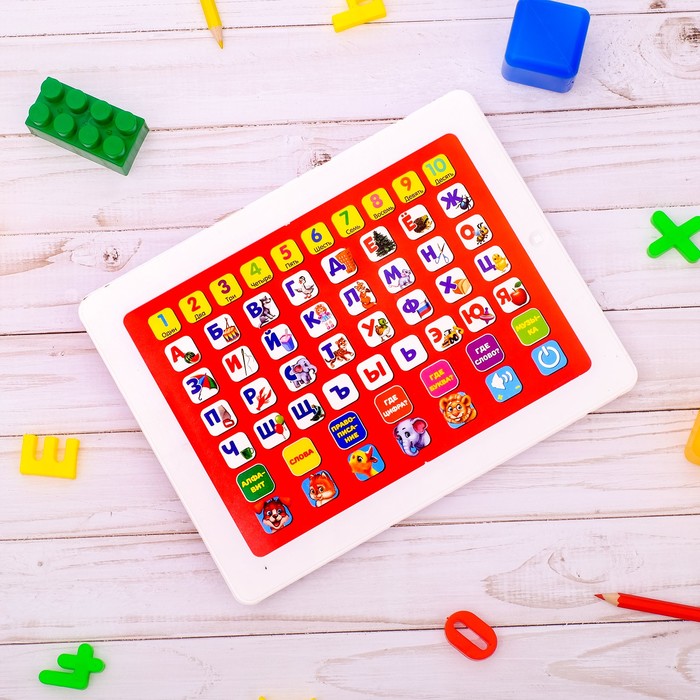 Планшет обучающий «Алфавит» красный, звуковые эффекты, работает от батареек