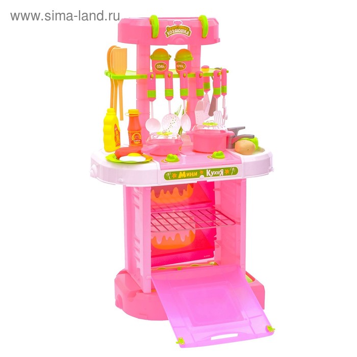 фото Игровой модуль кухня «розовая мечта» с аксессуарами, складывается в чемодан, световые и звуковые эффекты happy valley