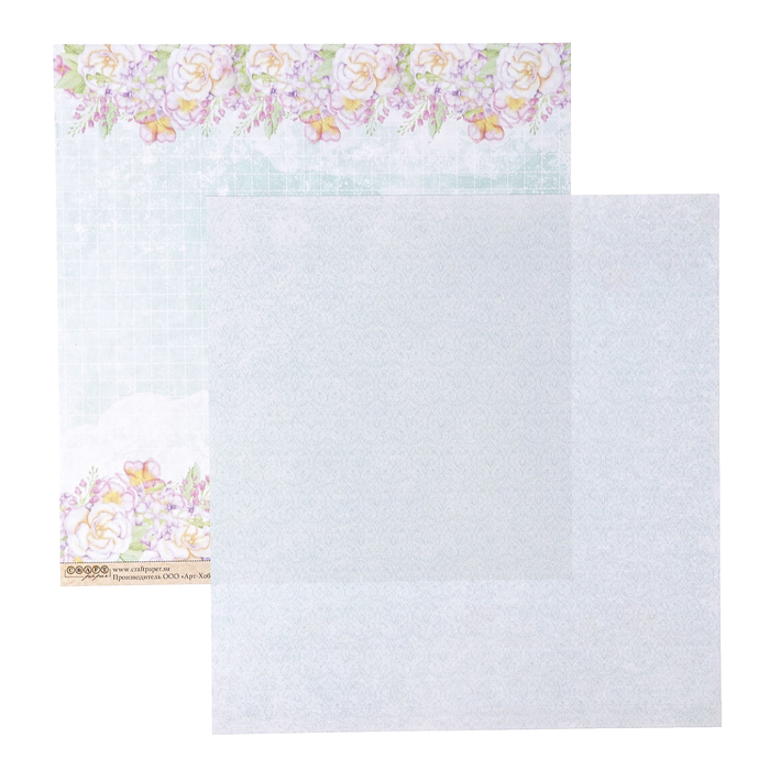 Бумага для скрапбукинга "Цветущий сад "Цветочная вышивка" 30,5х30,5 см, 190гр/м2