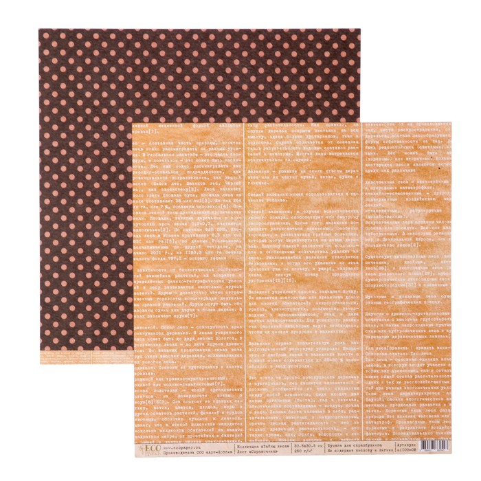 Бумага для скрапбукинга "Справочник "Тайны леса" 30,5х30,5 см, 250 гр/м2
