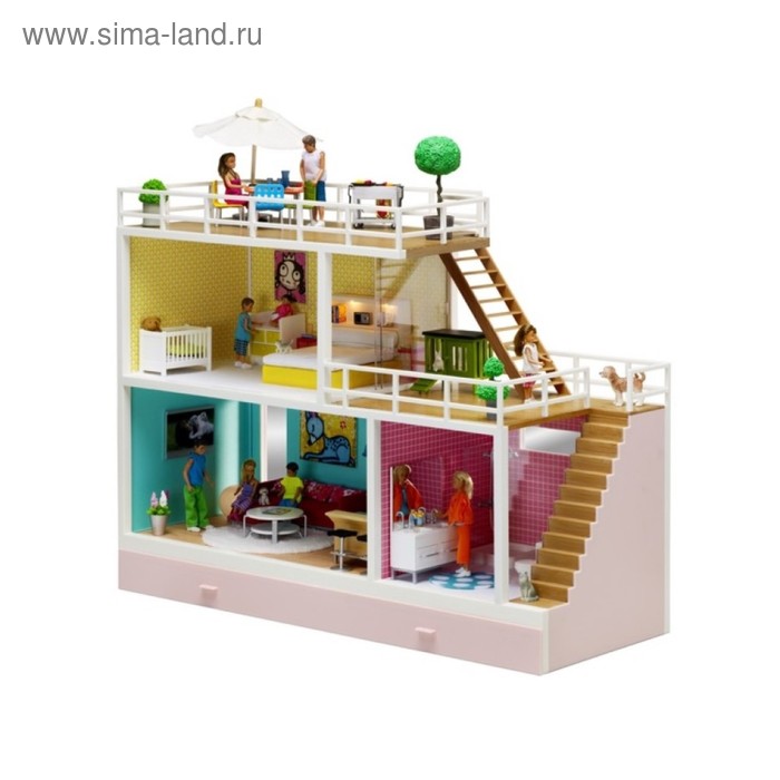Домик кукольный Lundby «Стокгольм», трёхэтажный, со светом и бассейном кукольные домики и мебель lundby стокгольм кукольный домик с выдвигающимся бассейном с подключением света