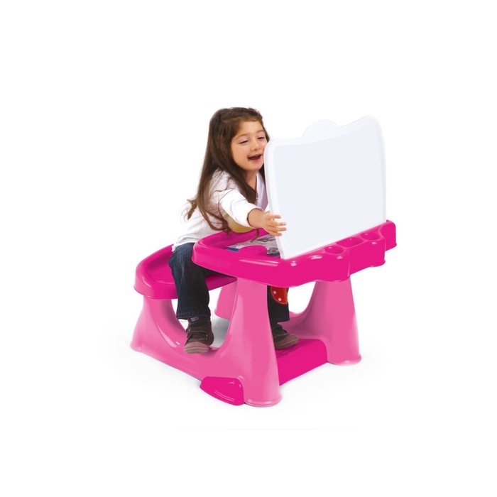 Парта со скамейкой с отсеками для хранения канцелярских принадлежностей DOLU розовая