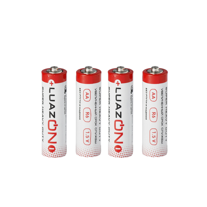 Батарейка Солевая Luazon Super Heavy Duty, АА, R6, спайка, 4 шт.