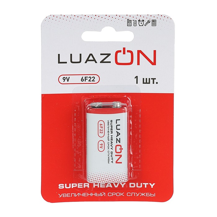 Батарейка Солевая Luazon Super Heavy Duty, 6F22, 9V, блистер, 1 шт.