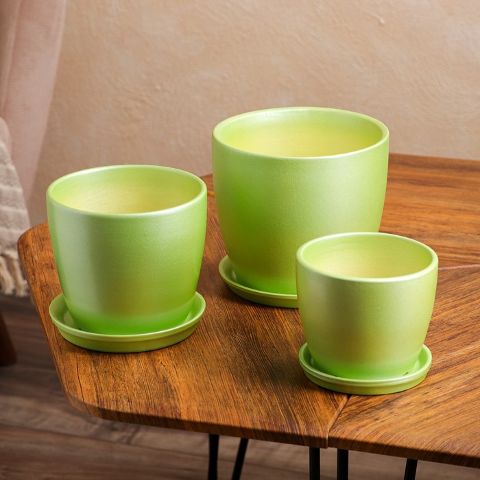 Цветочный горшок набор из 3-х предметов "Осень" перламутр фисташковый 3л/2л/1л