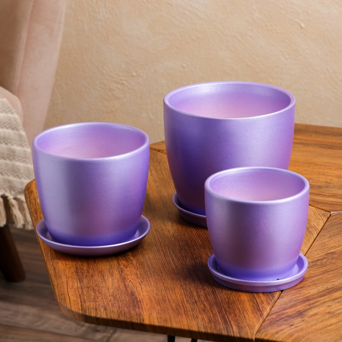 Цветочный горшок набор из 3-х предметов "Осень" перламутр лаванда 3л/2л/1л