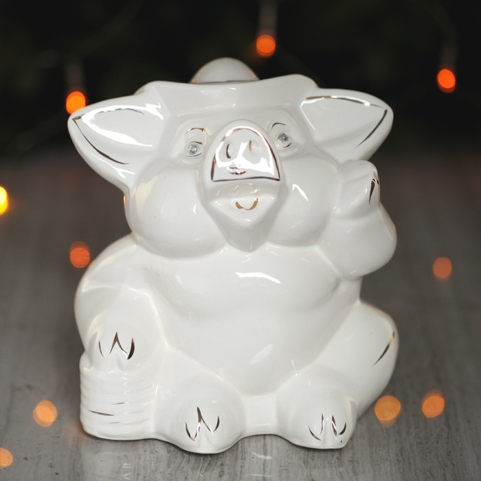 Копилка "Свинка Ковбой" белая глазурь