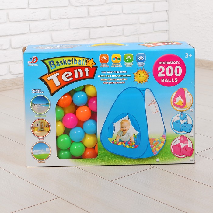 Палатка игровая с баскетбольной корзиной, в комплекте пластмасс.шарики 200 шт., коробка