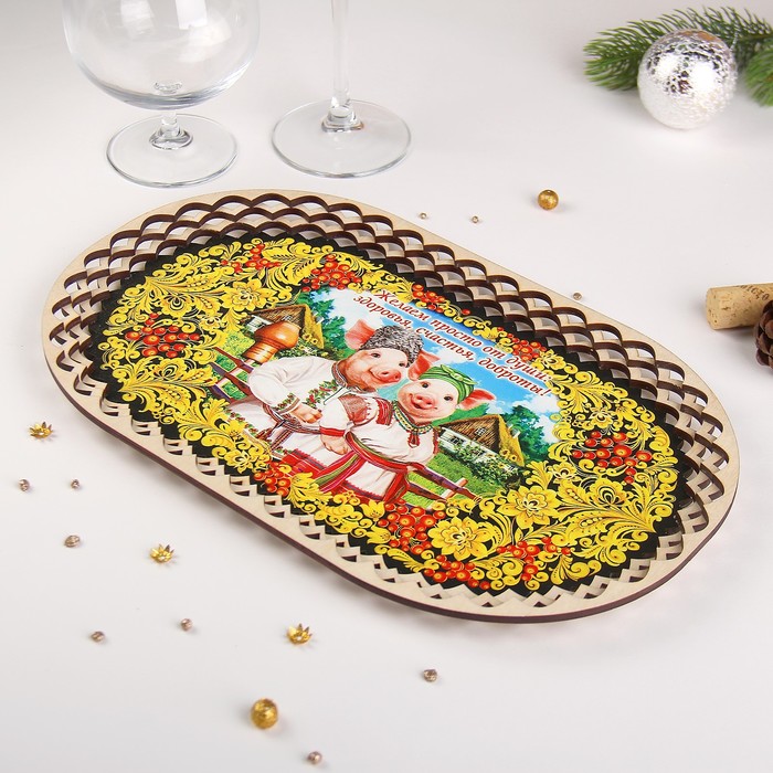 Поднос «Свинки», хохлома, 37×22 см