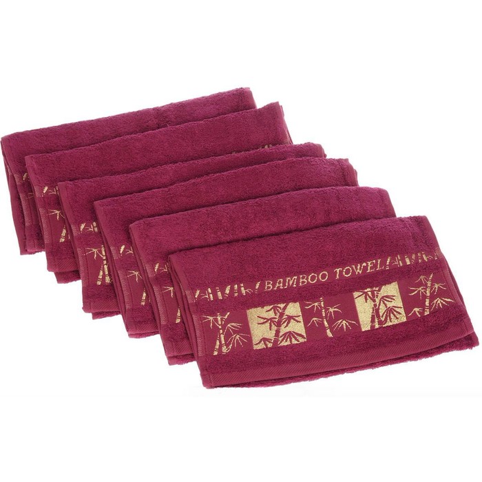 Набор пототенец Bamboo Gold, размер 30х50 см-6 шт., бургунди, махра 480 г/м2