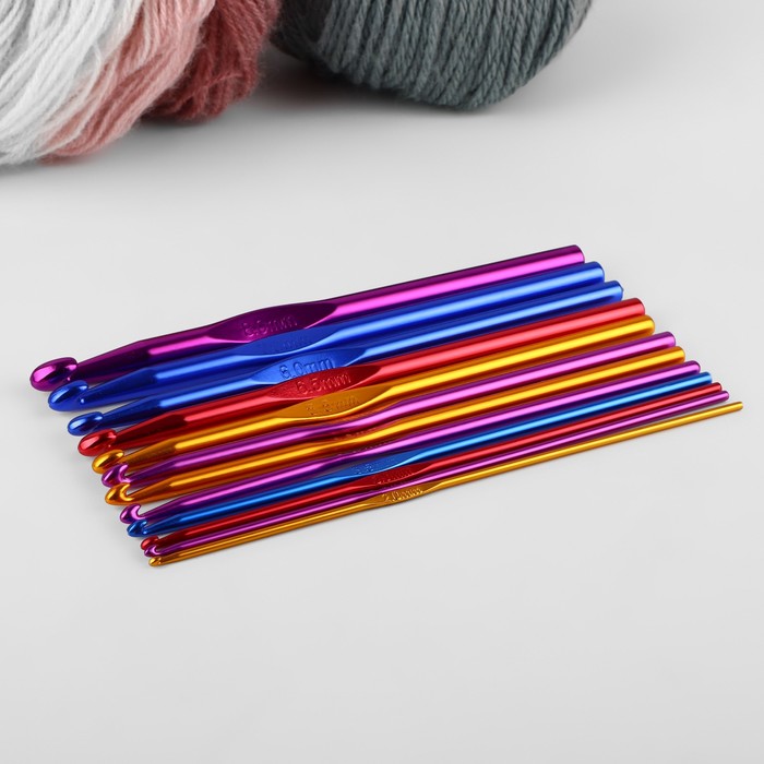Набор крючков для вязания, d = 2-8 мм, 14,5 см, 12 шт, цвет МИКС