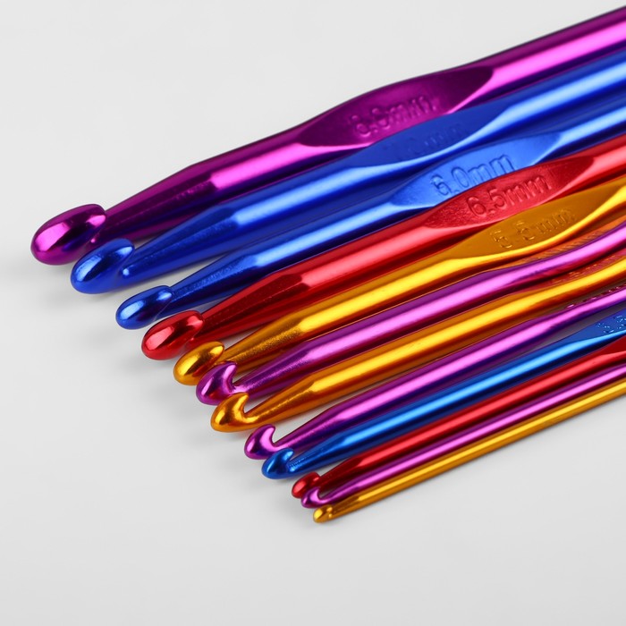 Набор крючков для вязания, d = 2-8 мм, 14,5 см, 12 шт, цвет МИКС