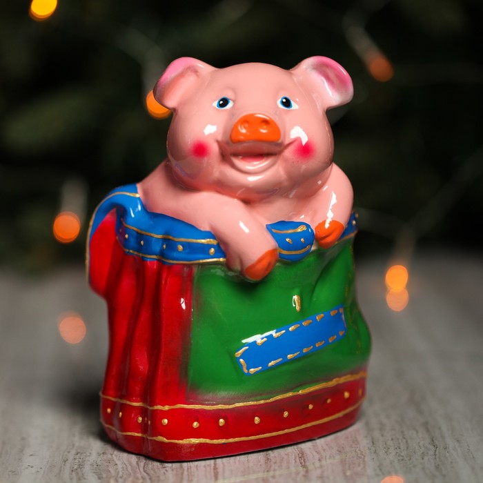 Копилка "Поросёнок в сумке" красная сумка, глянец