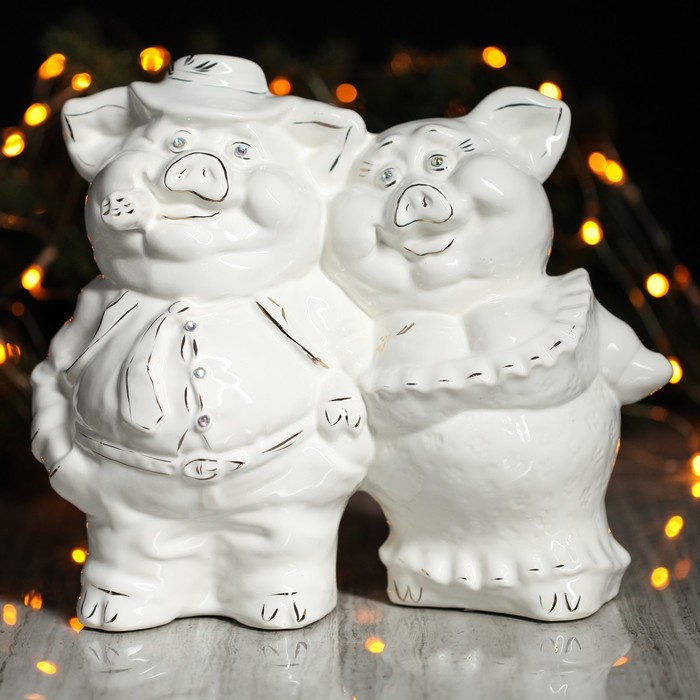 Копилка "Пара свинок" белая глазурь